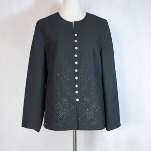Susan Bristol Beaded Petite Blazer Jacket With Real Shell Buttons Black Size 12P